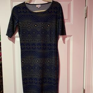 LulaRoe Julia Aztec Navy and Yellow XS